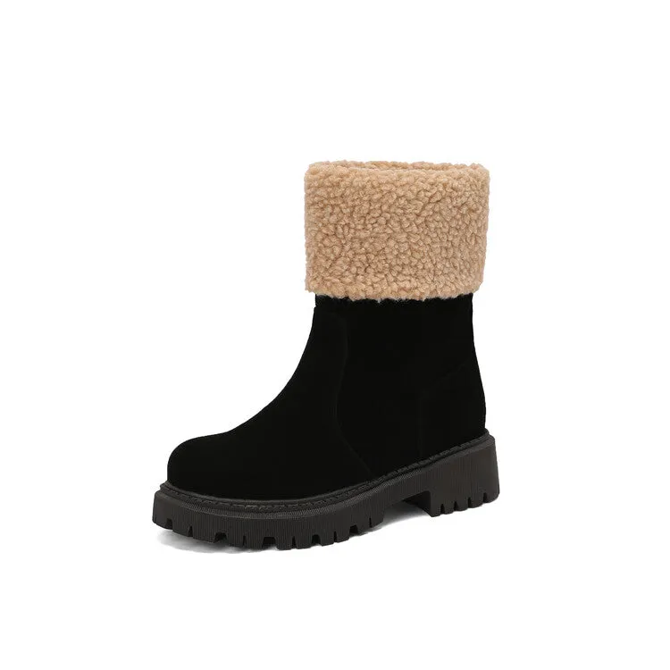 Women's Round Toe Flat Platform Short Boots