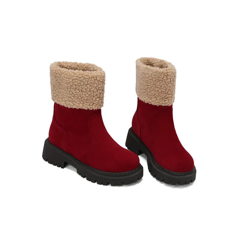Women's Round Toe Flat Platform Short Boots