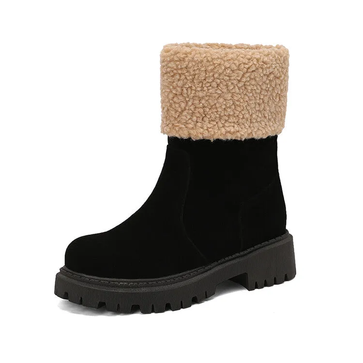 Women's Round Toe Flat Platform Short Boots
