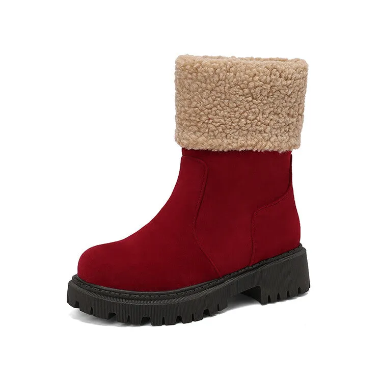 Women's Round Toe Flat Platform Short Boots