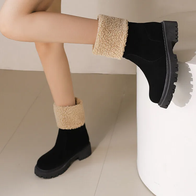 Women's Round Toe Flat Platform Short Boots