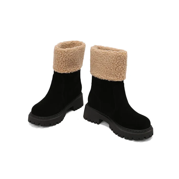 Women's Round Toe Flat Platform Short Boots