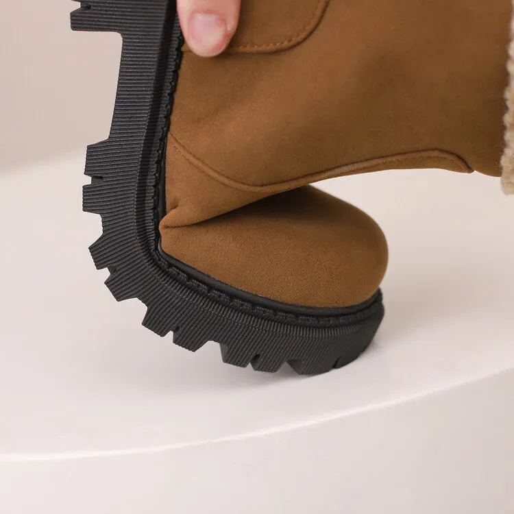 Women's Round Toe Flat Platform Short Boots
