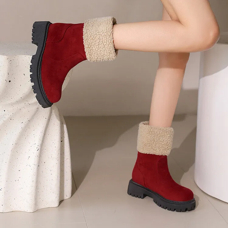 Women's Round Toe Flat Platform Short Boots