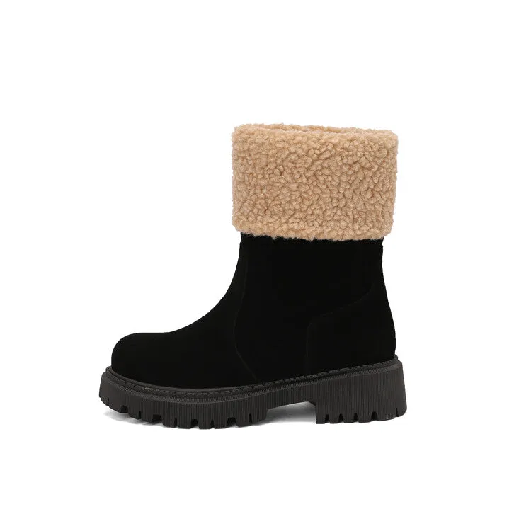 Women's Round Toe Flat Platform Short Boots