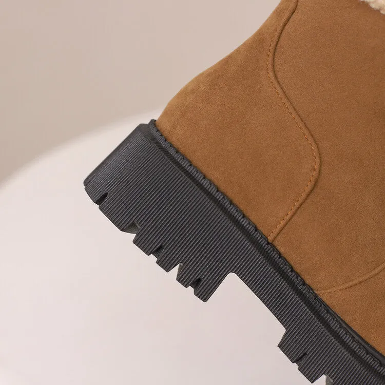 Women's Round Toe Flat Platform Short Boots
