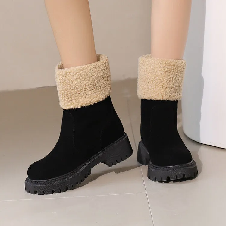 Women's Round Toe Flat Platform Short Boots