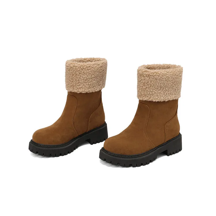 Women's Round Toe Flat Platform Short Boots