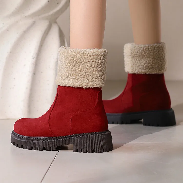 Women's Round Toe Flat Platform Short Boots