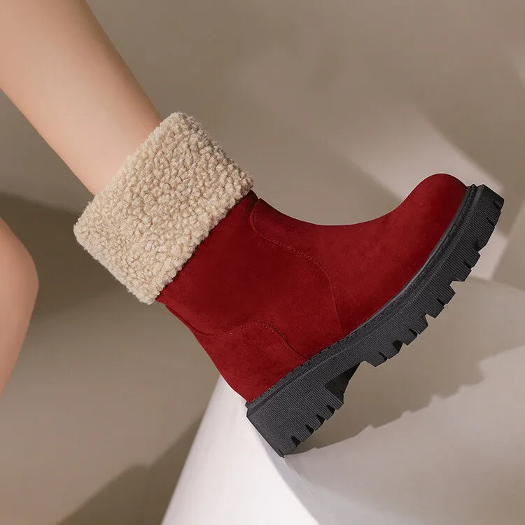 Women's Round Toe Flat Platform Short Boots