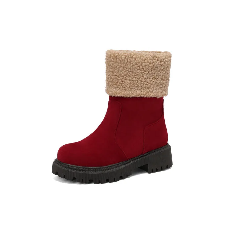 Women's Round Toe Flat Platform Short Boots