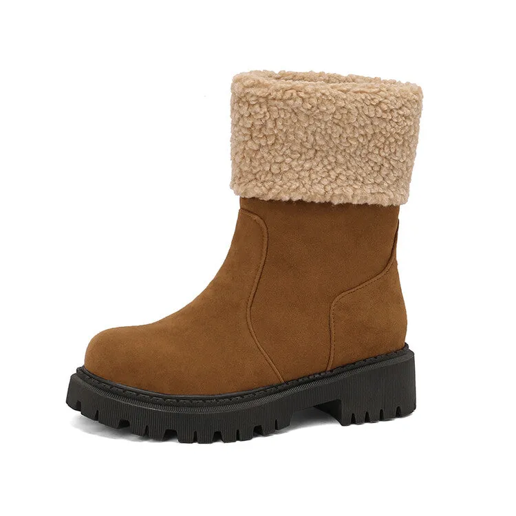Women's Round Toe Flat Platform Short Boots
