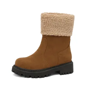 Women's Round Toe Flat Platform Short Boots