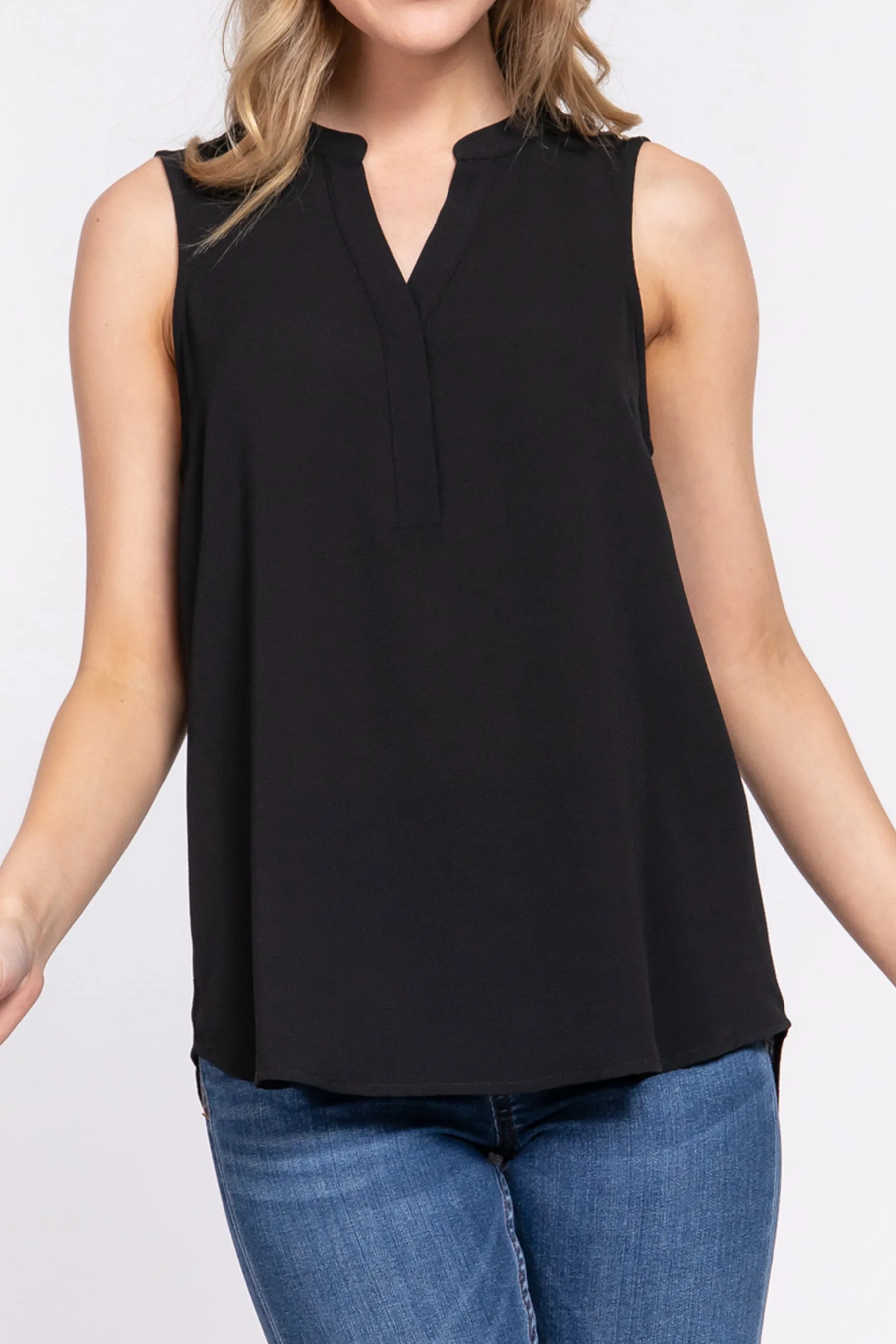 Women's Sleeveless Henley Neck Woven Top ZTT13476C28 $8.25Each