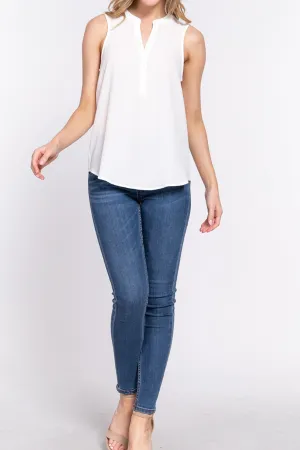Women's Sleeveless Henley Neck Woven Top ZTT13476C28 $8.25Each