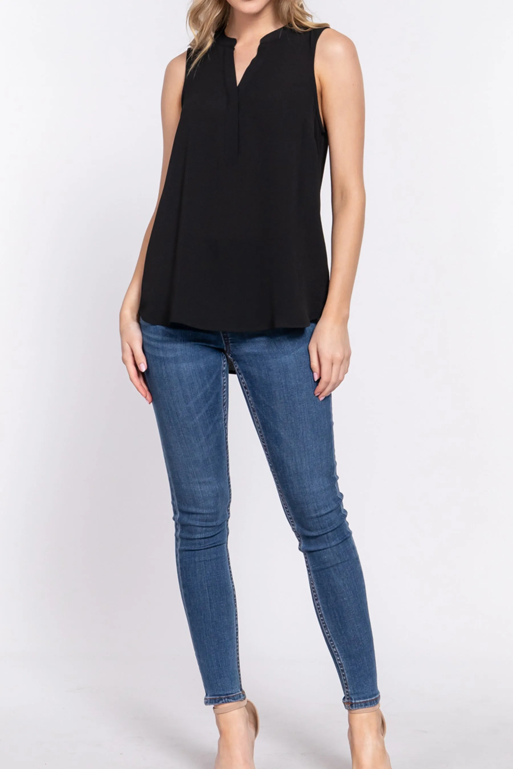 Women's Sleeveless Henley Neck Woven Top ZTT13476C28 $8.25Each