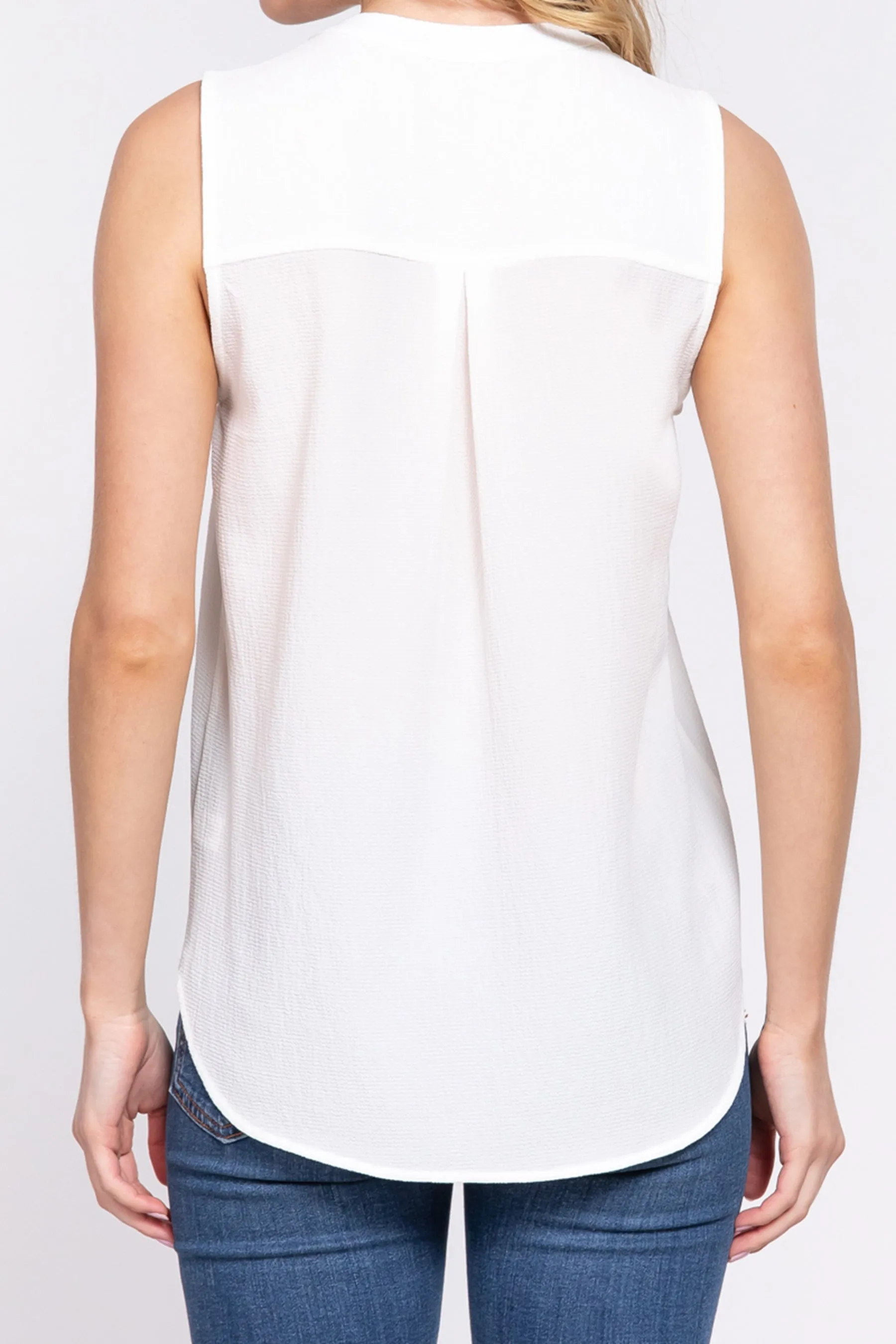 Women's Sleeveless Henley Neck Woven Top ZTT13476C28 $8.25Each