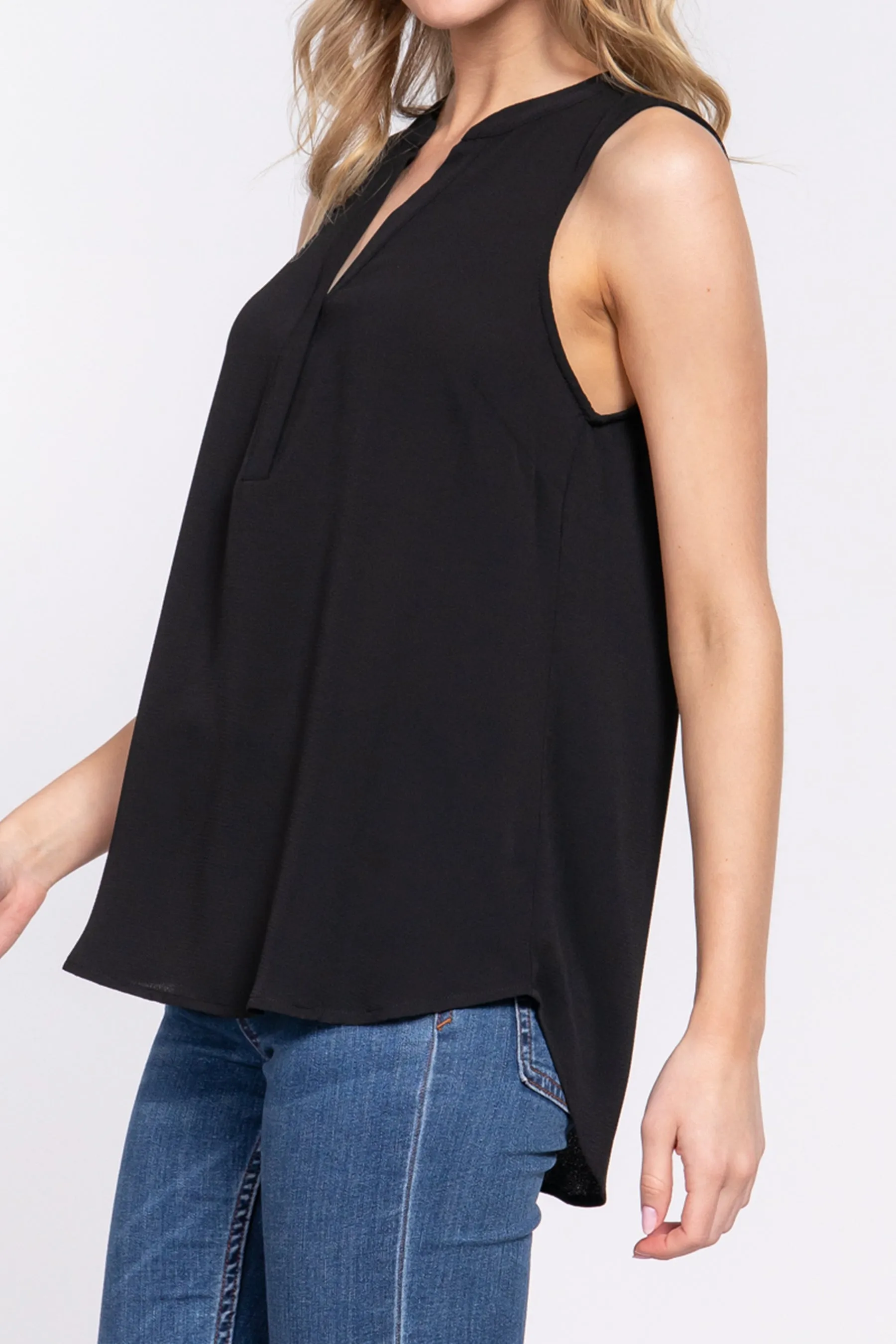 Women's Sleeveless Henley Neck Woven Top ZTT13476C28 $8.25Each