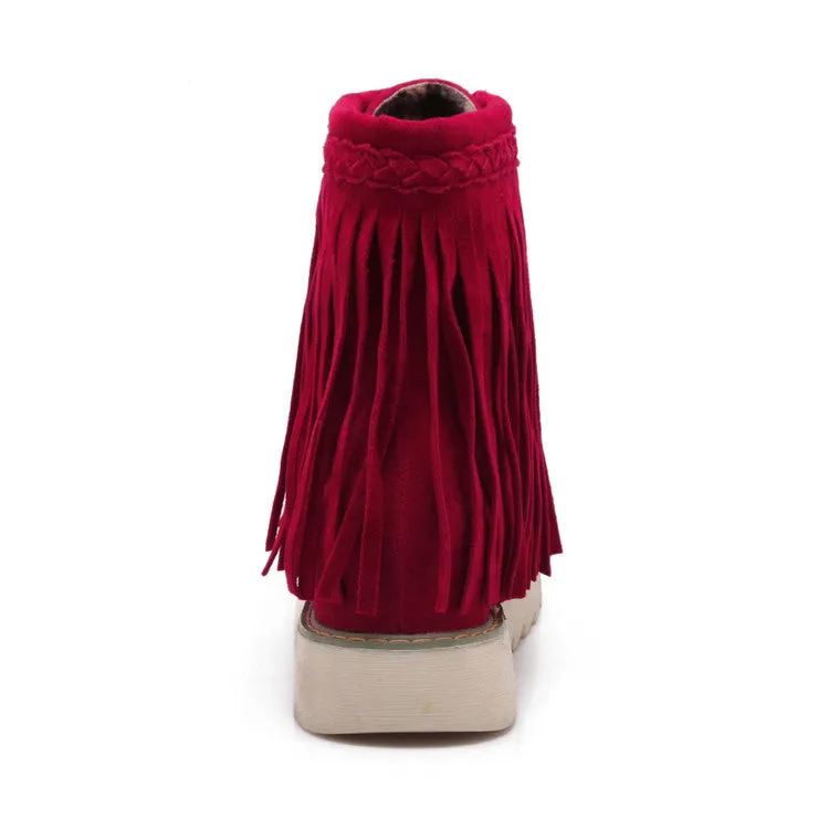 Women's Suede Stitching Tassel Lace Up Flat Short Boots