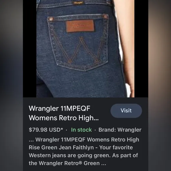 WRANGLER JEANS FOR WOMEN RETRO HIGH RISE GREEN JEAN FAITHLYN SIZE 25 x 34 NWT