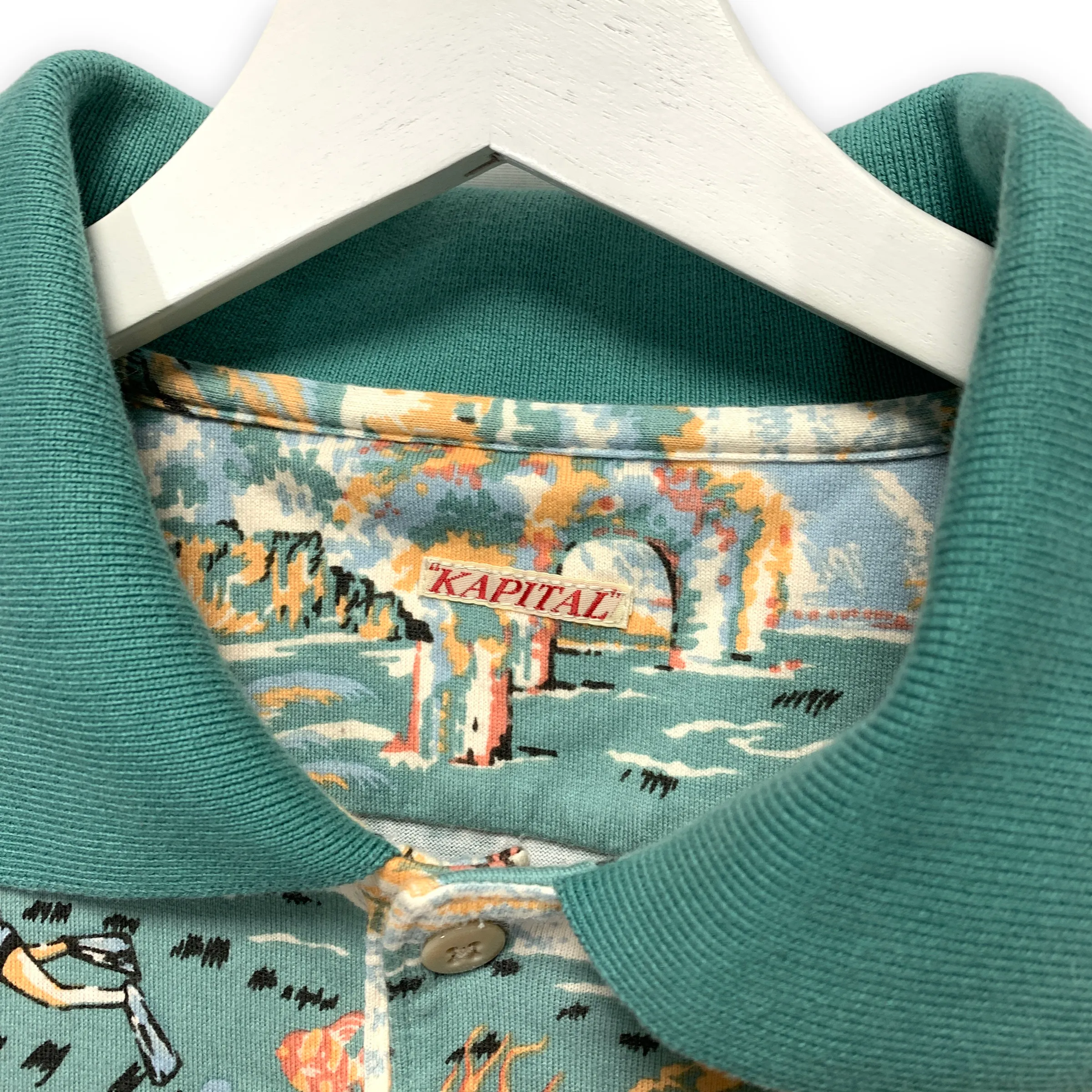 [XL] Kapital Hula Girl Aloha Diver Print Pocket Polo Shirt