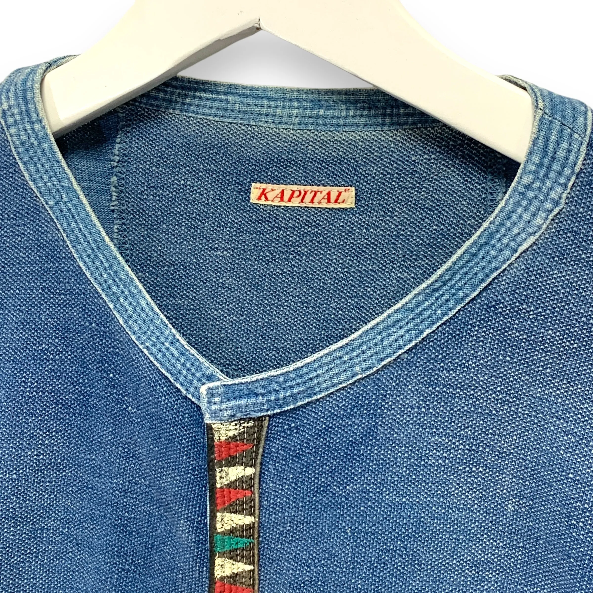 [XL] Kapital Indigo Henley Tee T-Shirt